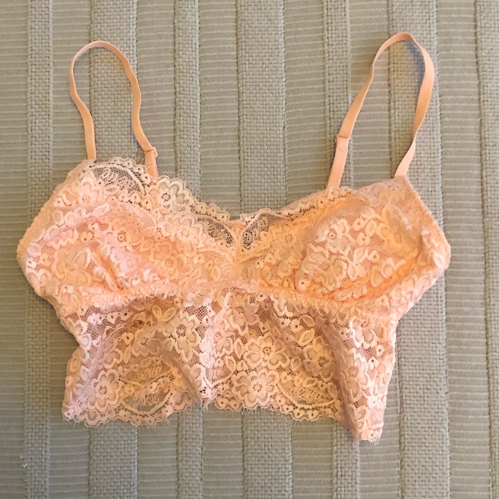 Aerie longline lace bralette, peach, size S